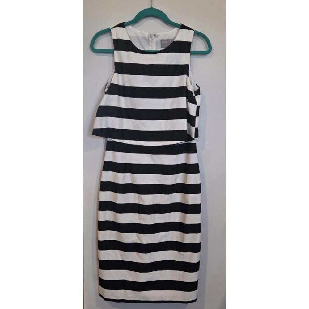 ASOS Black & White Stripe Sleeveless Peplum Sheath Dress Size 8 – Classic Chic